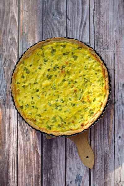 Homemade Quiche Lorraine Top View Quiche Lorraine Tart Cheese Spring — Zdjęcie stockowe