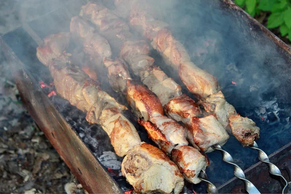 A grill kebab elkészítése — Stock Fotó