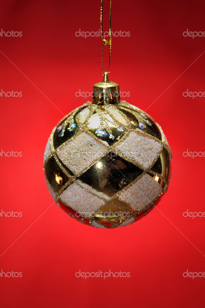 Christmas Tree Ornaments Bright Yellow Ball On A Red Background Stock Photo C Yli9445yli9445 15359175