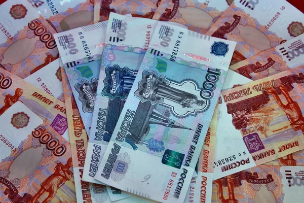 Money background of five thousandth and thousandth Russian bankn — Stock Photo, Image