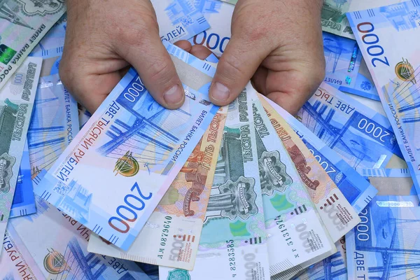 Russian Money Men Hands — Stock Photo, Image