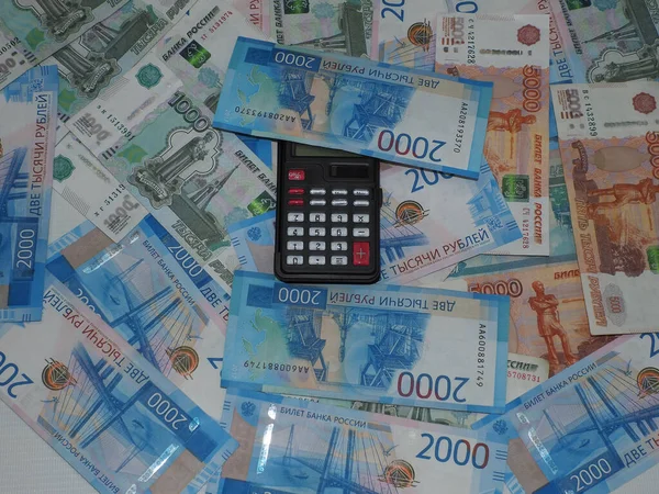 Calculator Lies Background Russian Money — Stock Photo, Image