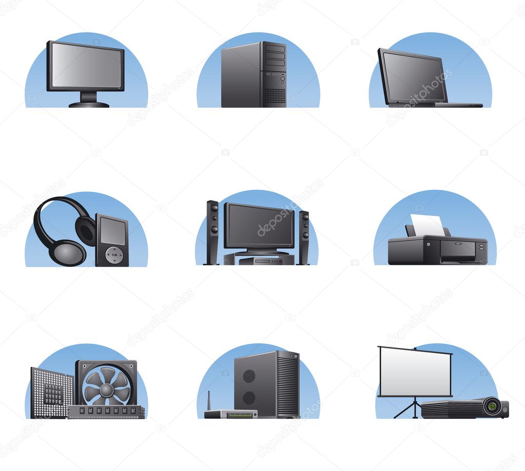 Set of computers and electronics devices icons
