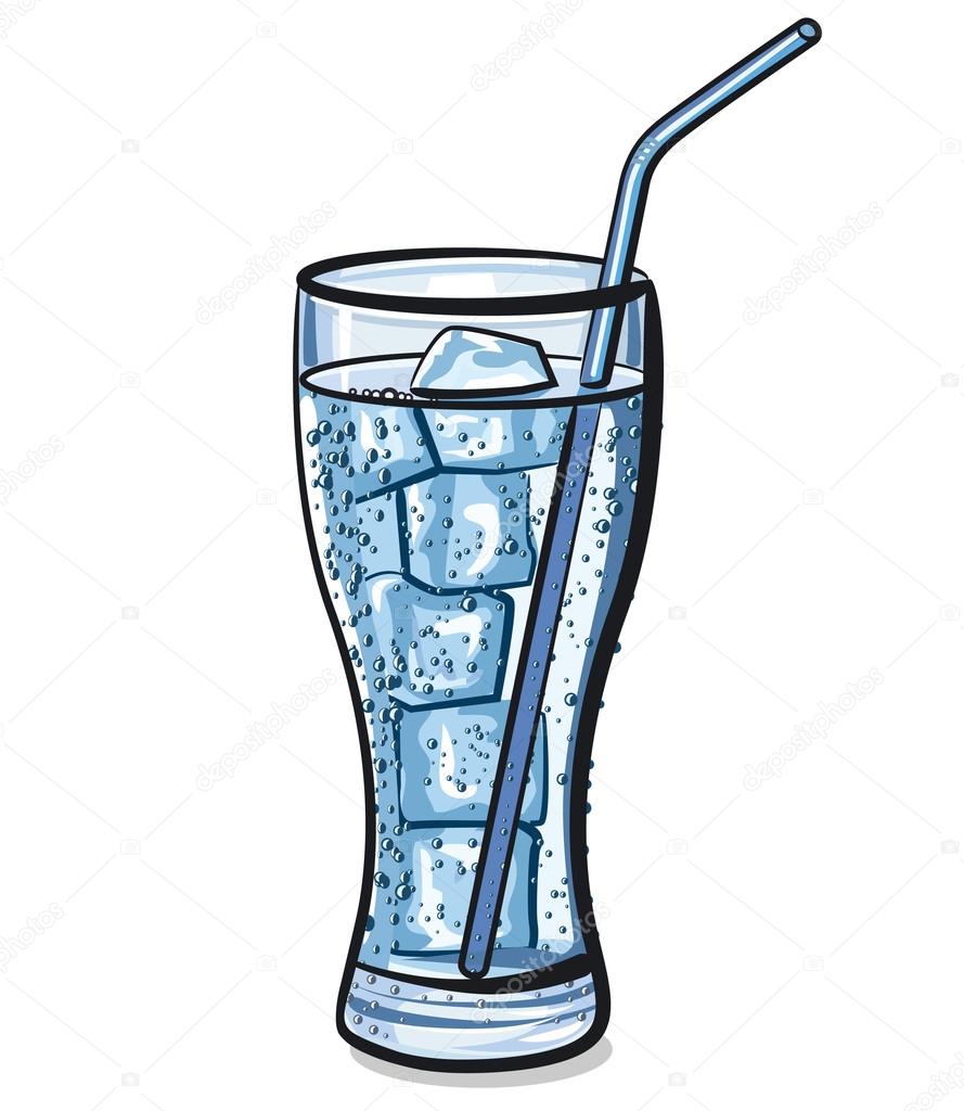 glass of fresh cool carbonated water with ice