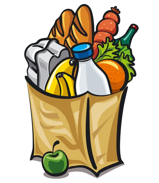 Paper bag with food — Stock Vector