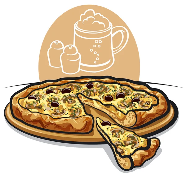 Paddestoelen pizza — Stockvector