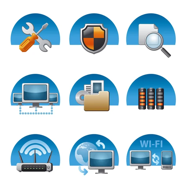 Conjunto de ícone de rede de computador — Vetor de Stock