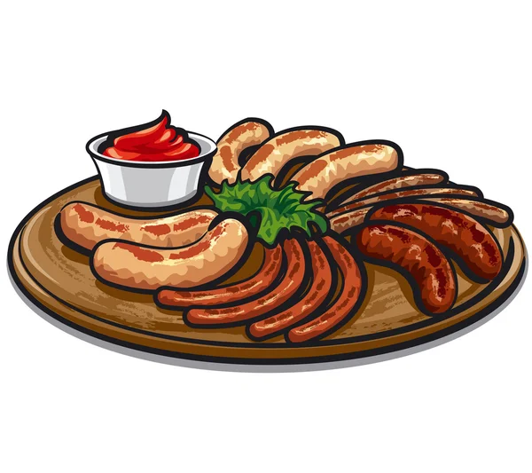 Grilled sausages with sauce — Stock Vector