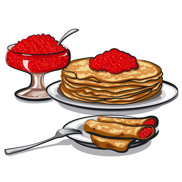 Pancake dengan kaviar merah - Stok Vektor