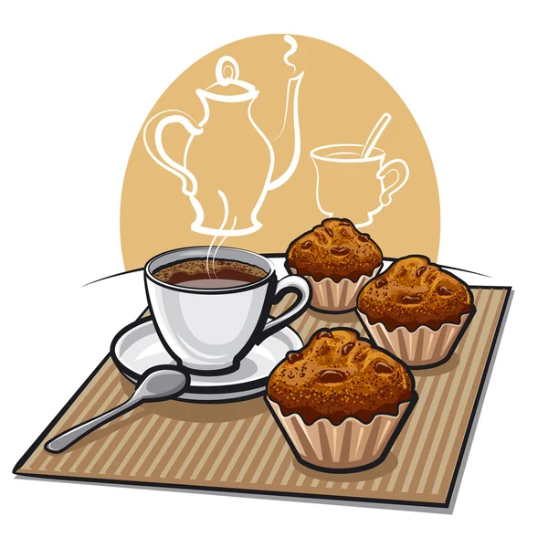 Muffins e café —  Vetores de Stock