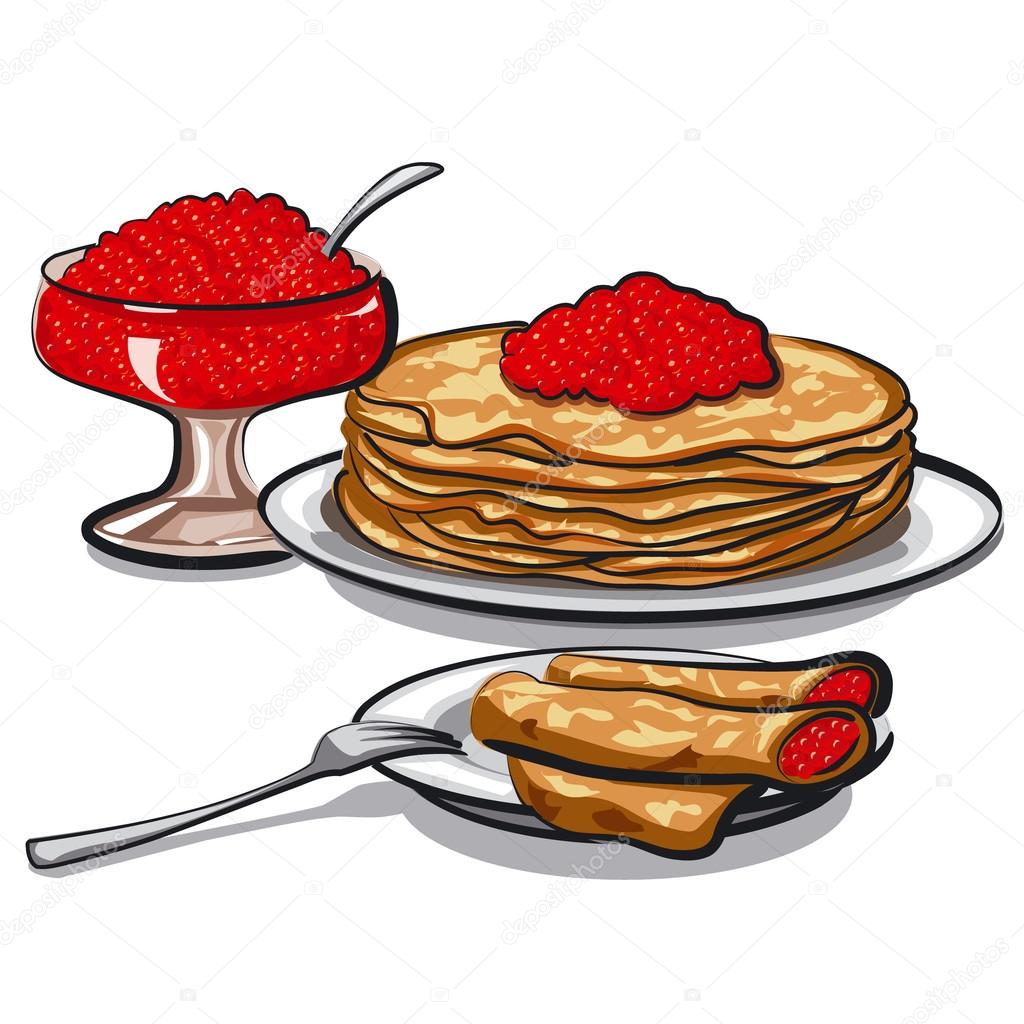 pancakes with red caviar