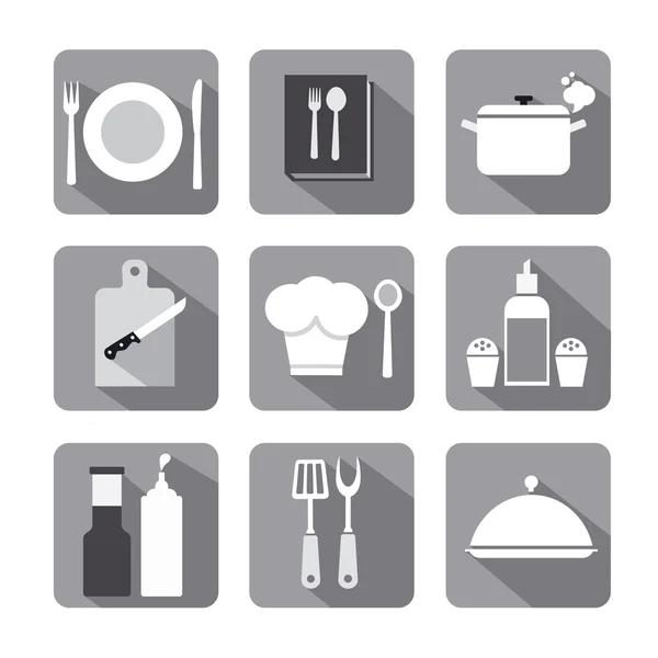 Cozinhando ícone definido cinza plano —  Vetores de Stock