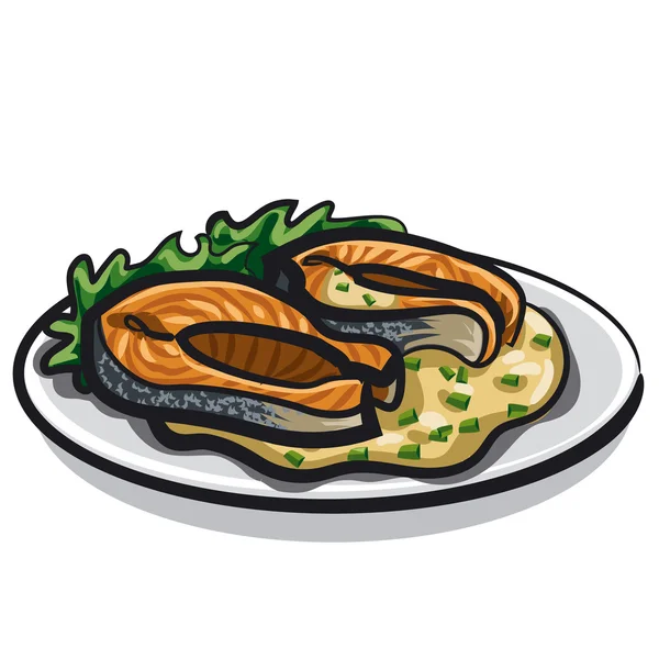 Grilled salmon — Stock Vector