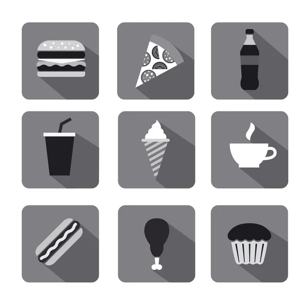 Iconos de comida rápida gris — Vector de stock