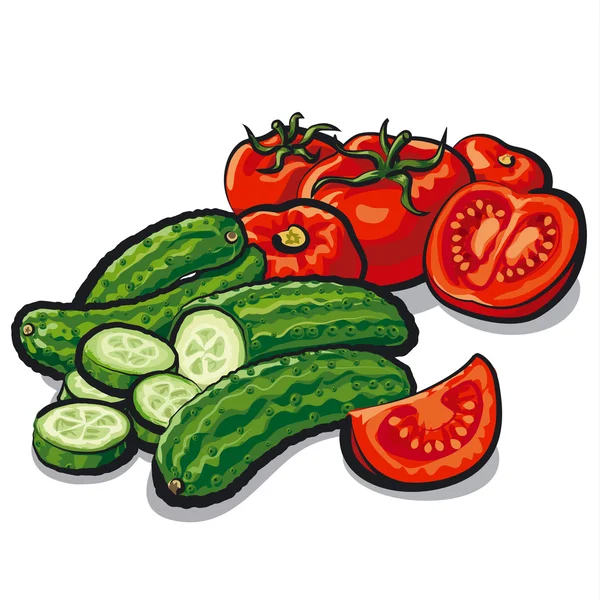 Pepinos y tomates — Vector de stock