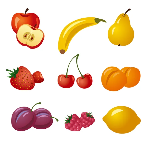 Conjunto de ícones de frutas e bagas — Vetor de Stock