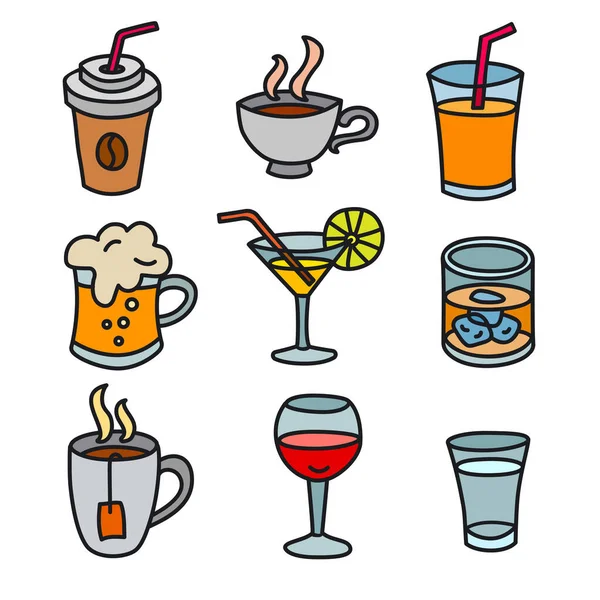 Ilustração Conjunto Ícones Bebidas — Vetor de Stock