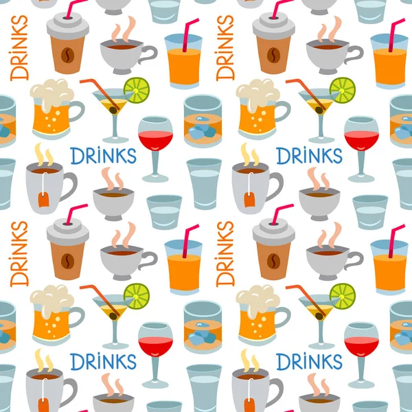 Illustration Drinks Seamless Colorful Pattern — Stock Vector