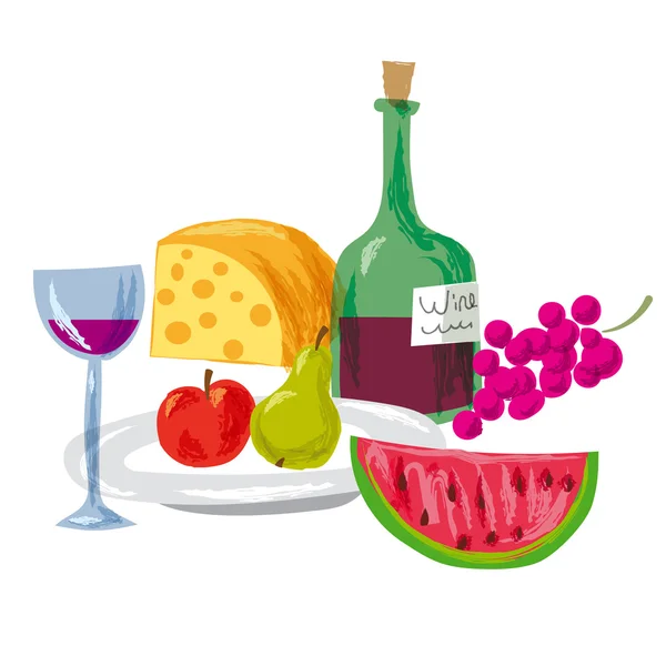 Frutas y vino — Vector de stock