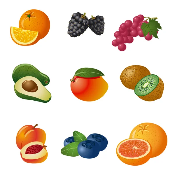 Conjunto de iconos de frutas y bayas — Vector de stock