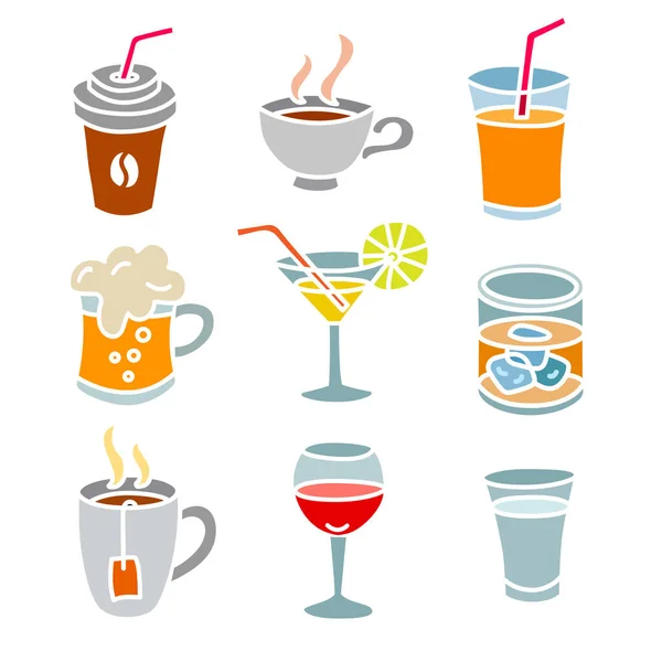 Ilustração Conjunto Ícones Bebidas — Vetor de Stock