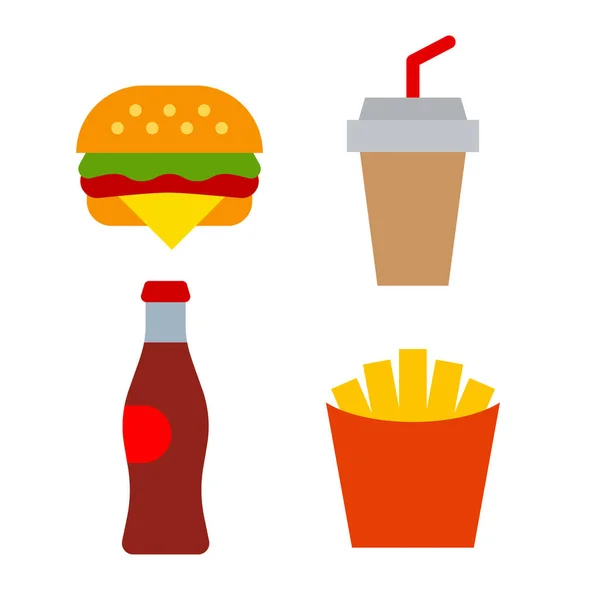 Ilustração Dos Ícones Fast Food Flat —  Vetores de Stock