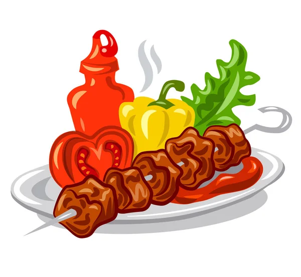 Illustration Grilled Hot Kebab — Stock Vector