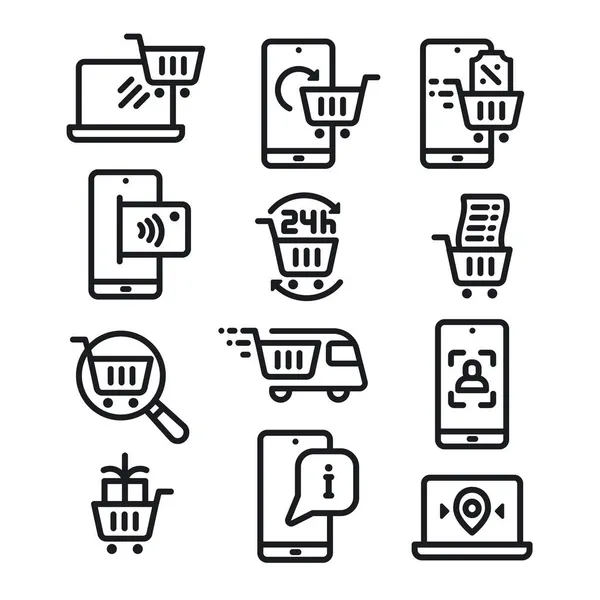 Illustrazione Del Set Icone Del Commercio Elettronico — Vettoriale Stock