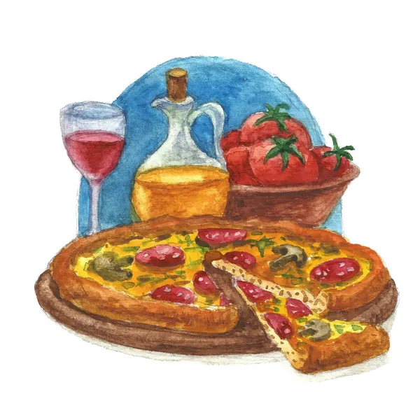 Ilustración Pizza Con Tomates — Archivo Imágenes Vectoriales