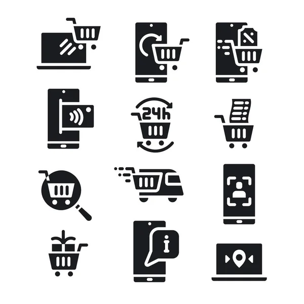 Illustrazione Del Set Icone Del Commercio Elettronico — Vettoriale Stock