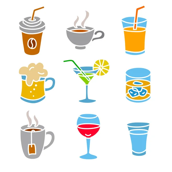 Dranken Pictogrammen Set Illustratie Grafische Afbeelding — Stockvector