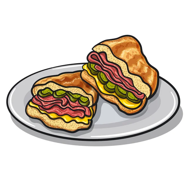 Cubaanse Sandwiches Met Ham Illustratie Grafische Afbeelding Rechtenvrije Stockvectors