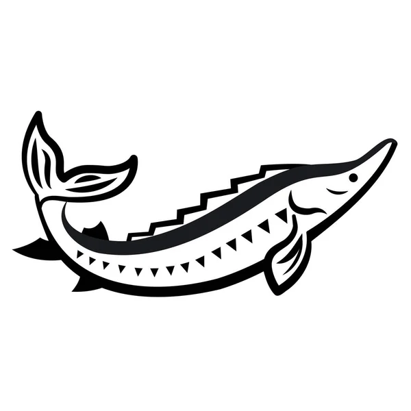 Sturgeon Fish Bianco Nero Icona Vettoriale Illustrazione Immagine — Vettoriale Stock
