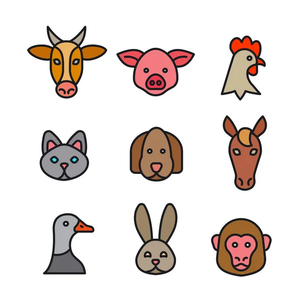 Animales Contorno Iconos Vector Ilustración Imagen — Vector de stock