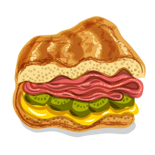 Sandwich Cubano Con Imagen Ilustrativa Vector Jamón — Vector de stock