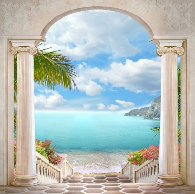 Kemer boyunca yaz denizine bak.