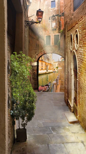 Стара Вулиця Венеції Веде Каналу — стокове фото
