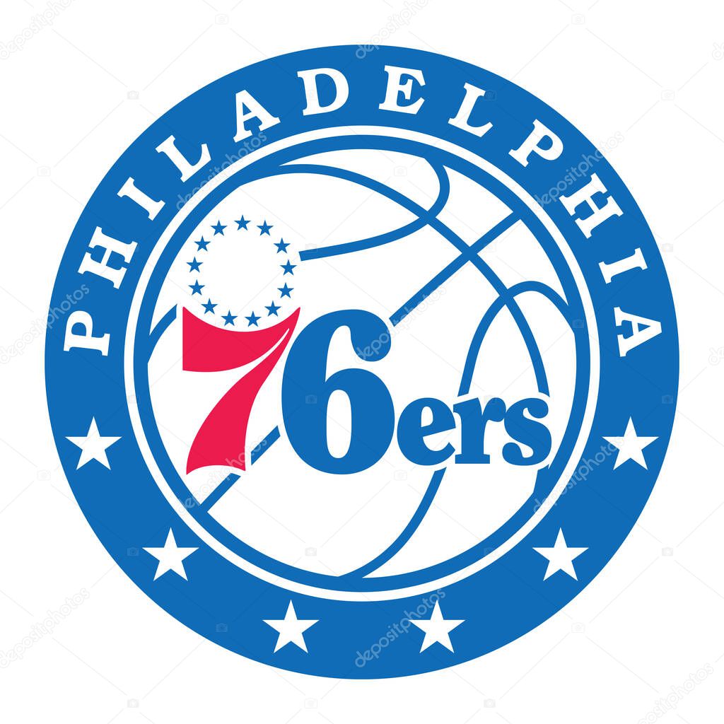 Philadelphia, Pennsylvania UNITED STATES March 23, 2022: Waving flag of Philadelphia 76ers. The Philadelphia 76ers are an American professional basketball team based in the Philadelphia metropolitan area.