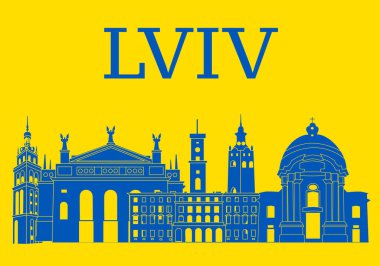 Lviv City silueti, Ukrayna. Lviv, Ukrayna 'daki en ünlü binalar.