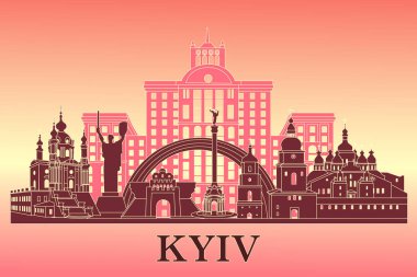 Ukrayna 'nın Kyiv şehrinin silueti. Ukrayna 'nın en ünlü binaları.