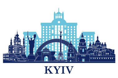 Ukrayna 'nın Kyiv şehrinin silueti. Ukrayna 'nın en ünlü binaları.