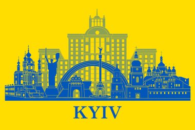 Ukrayna 'nın Kyiv şehrinin silueti. Ukrayna 'nın en ünlü binaları.