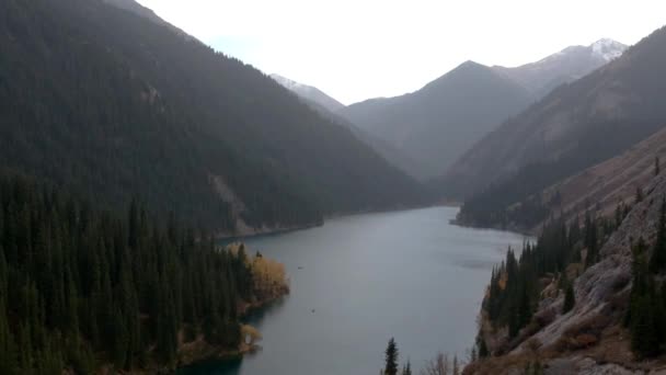 Vue Panoramique Aérienne Sur Lac Les Montagnes Forêt Rivière Paisible — Video