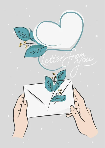 Ilustración Postal Realizada Técnica Boceto Carta Las Manos Con Flores — Vector de stock