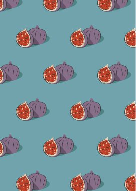 Mavi arka planda sulu incir örnekleriyle desen. Vektör illüstrasyonu