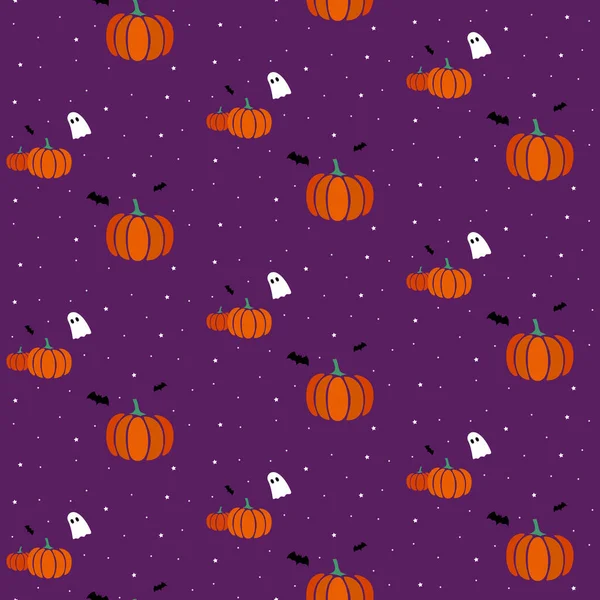 Vector Seamless Halloween Pattern Illustration Pumpkins Bats Ghosts Background Fabric — Stock Vector