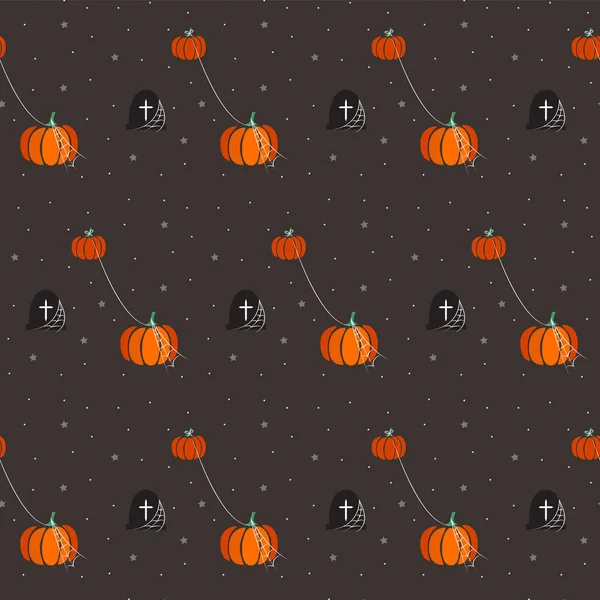 Patrón Halloween Sin Costura Vectorial Ilustración Con Calabazas Telarañas Tumbas — Archivo Imágenes Vectoriales