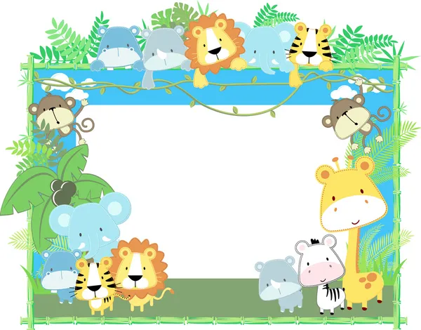 Bonito vetor bebê animais quadro selva tema —  Vetores de Stock