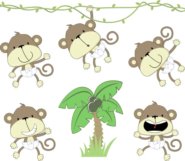 Baby monkeys cartoon — Stock Vector