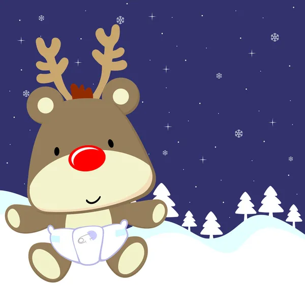 Baby deer winter background — Stock Vector